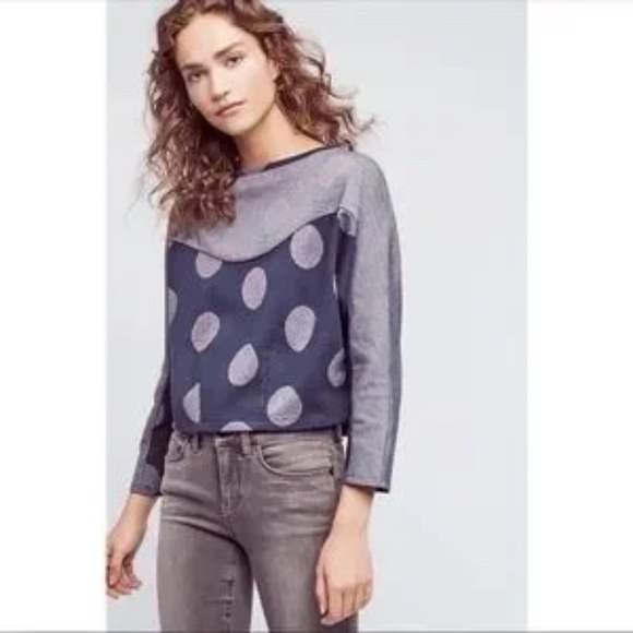Anthropologie, 9-H15 STCL Polka Dot crop shirt. C5 - Picture 1 of 11